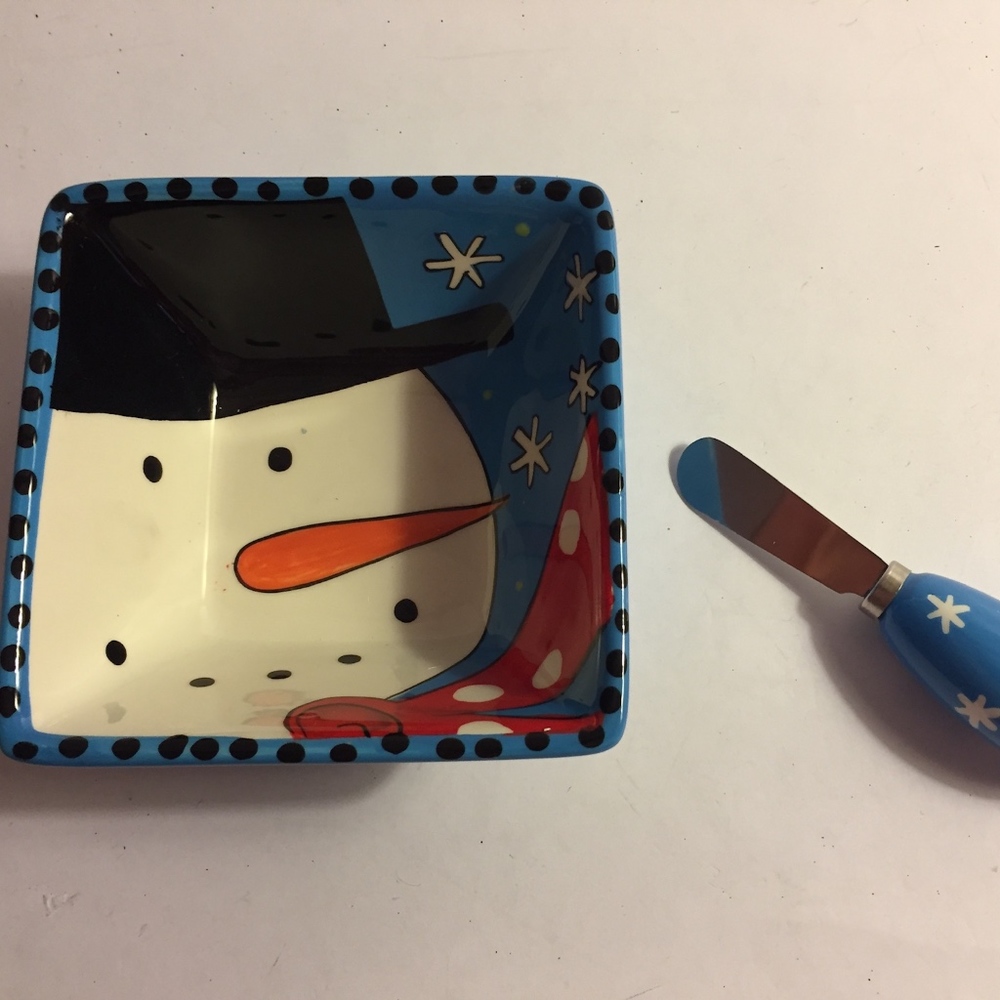 Snowman square lDip Mix Bowl & Spreader in box